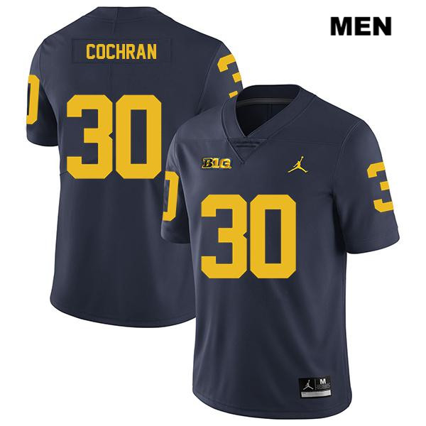 Men's NCAA Michigan Wolverines Tyler Cochran #30 Navy Jordan Brand Authentic Stitched Legend Football College Jersey ZJ25T21HN